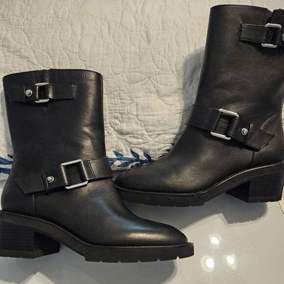 Stuart Weitzman Buckle strap Moto Black Pull On Booties Size 9